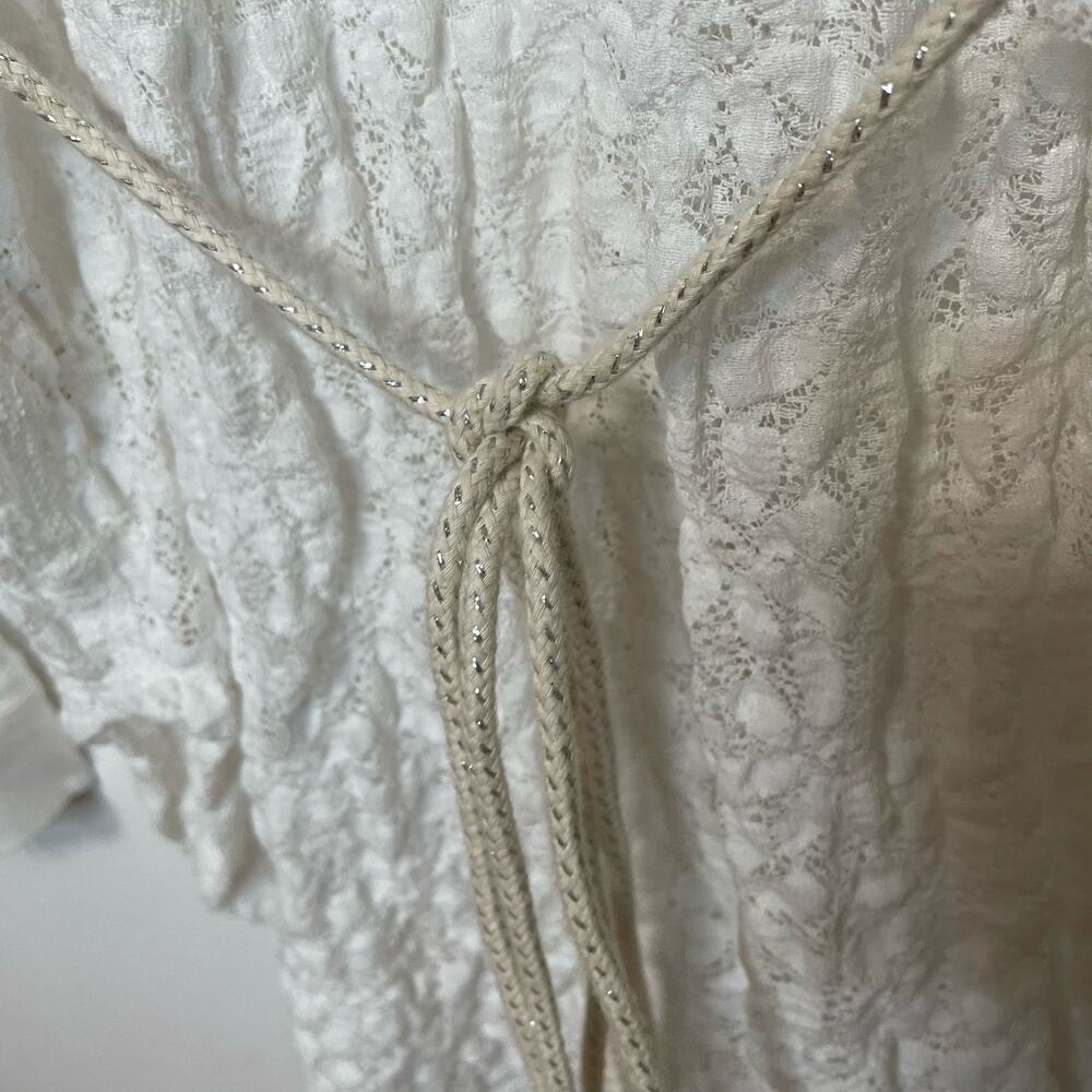 Free People White Tunic Top M Womens Button Front Collared Long Sleeve Lace Tie - Picture 7 of 10
